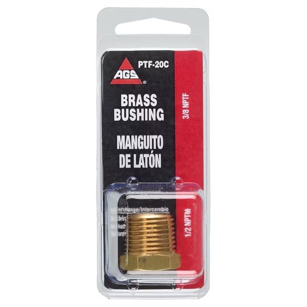 Brass Bushing, Male (1/2-14 NPT), Female (3/8-18 NPT), 1/card, Ags, Mfr#: PTF-20C